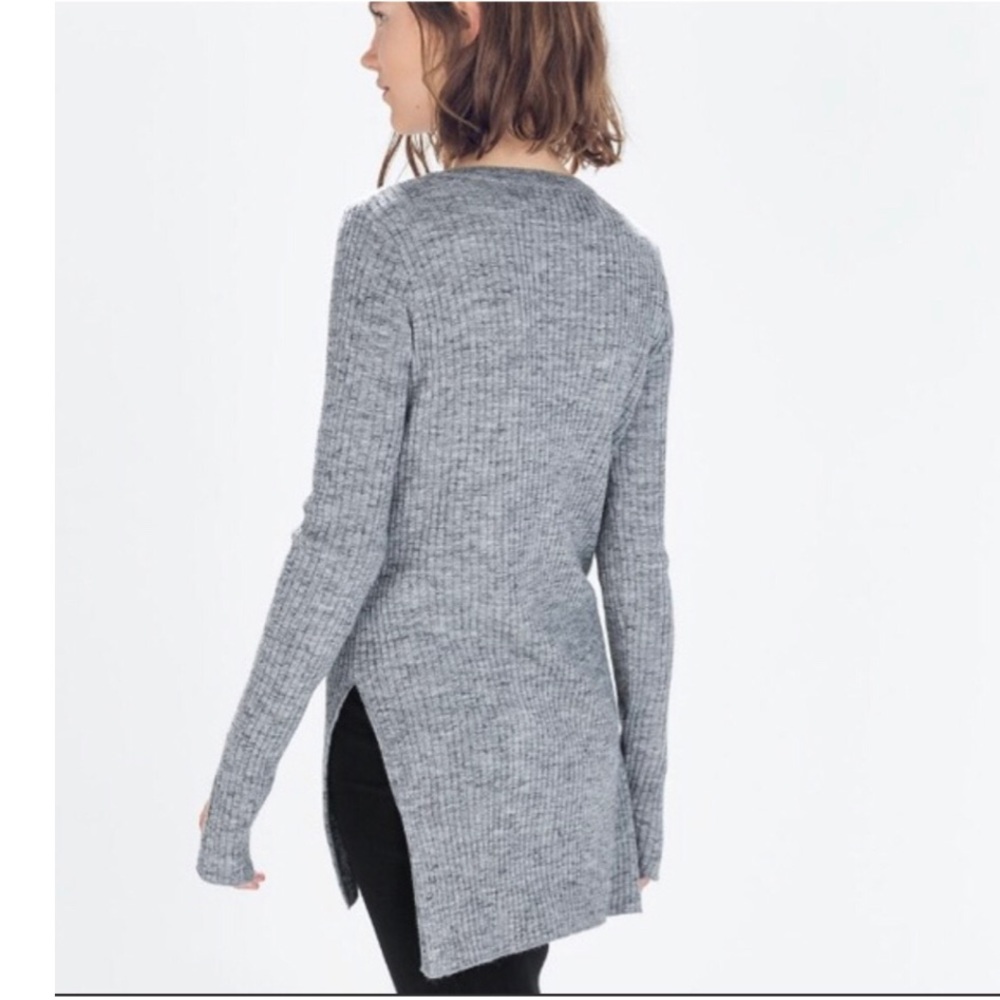 Zara Ribbed Side Slits Sweater - Picture 3 of 3